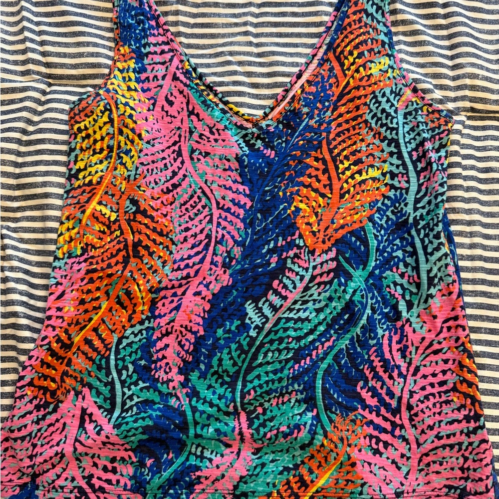 Lilly Pulitzer Excellent Condition S Pink and Blue Sleeveless Graphic Tank Top